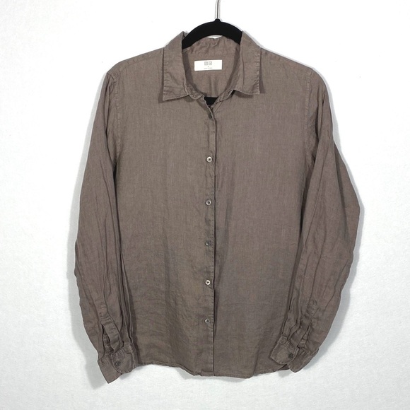 Uniqlo Taupe Casual Linen Button Down Shirt size medium - Picture 1 of 11